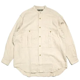 HAVERSACK - Linen Cotton Denim Band Collar Shirt - 822325