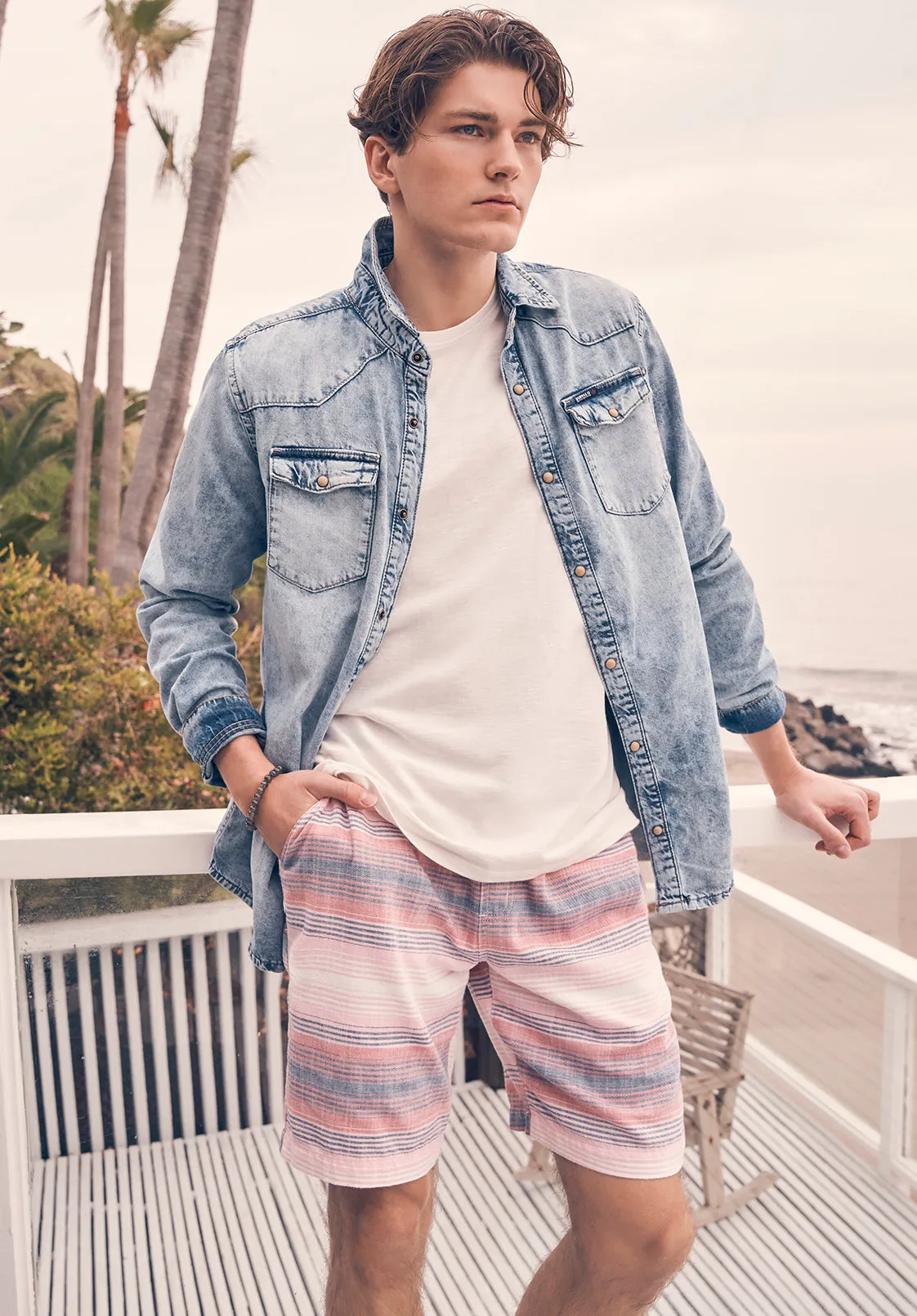 Hoggers Men's Striped Shorts in White & Pink - BM24349A