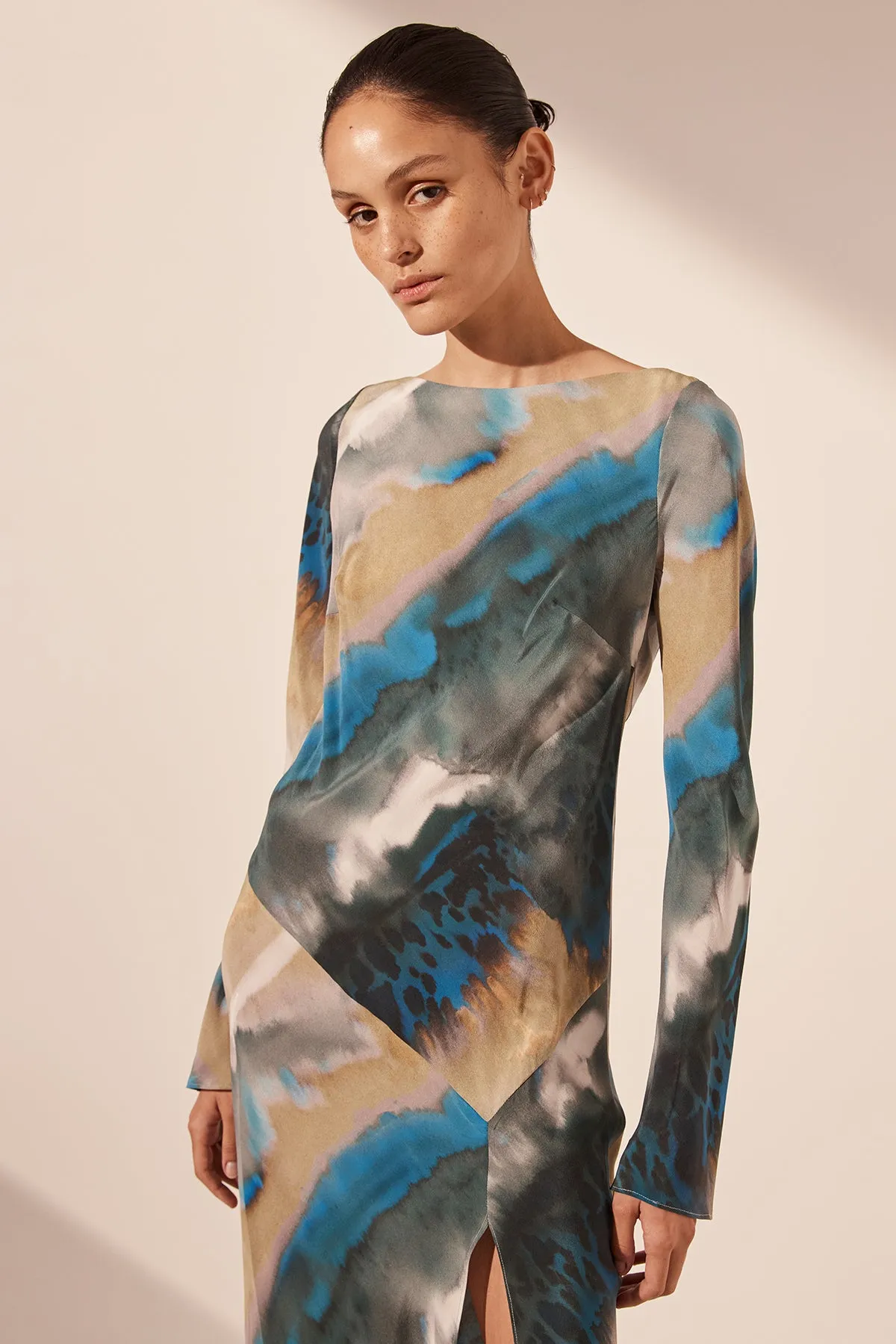JARDIN SILK BACKLESS SPLIT MAXI DRESS