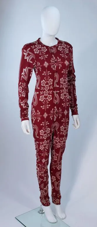 JOHN GALLIANO Burgundy Patterned Onesie Size 6