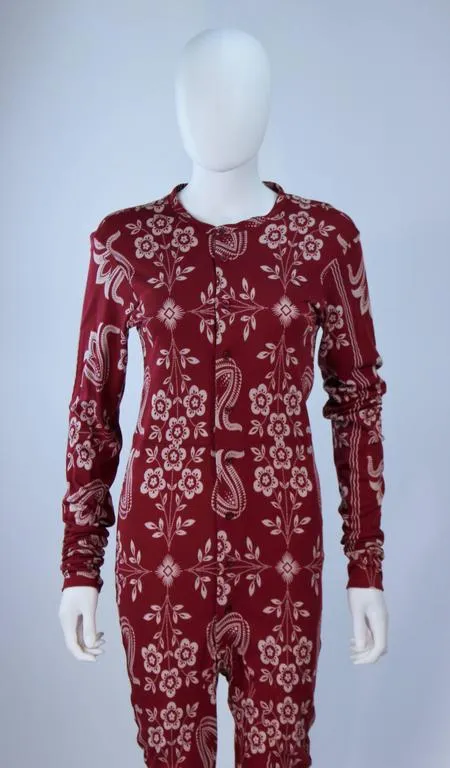 JOHN GALLIANO Burgundy Patterned Onesie Size 6