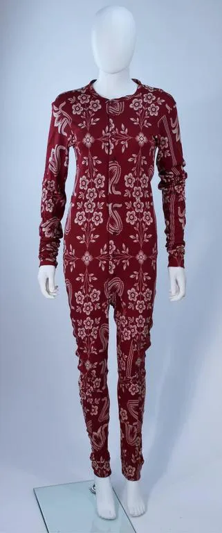 JOHN GALLIANO Burgundy Patterned Onesie Size 6