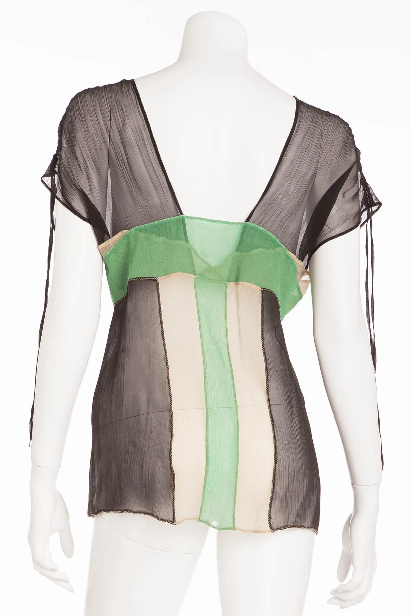 La Perla - Navy, Green, Tan Sheer Tank Top -