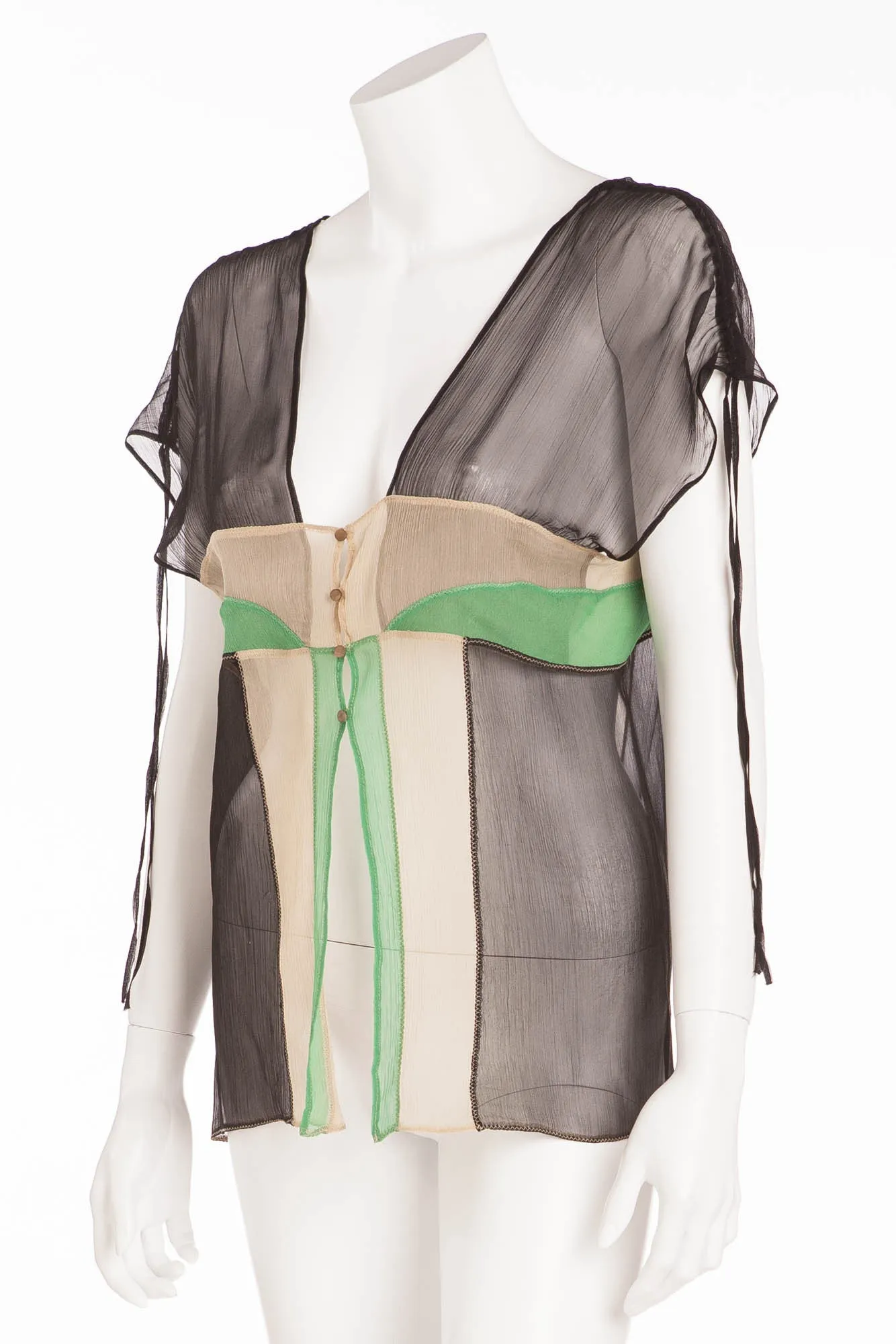 La Perla - Navy, Green, Tan Sheer Tank Top -