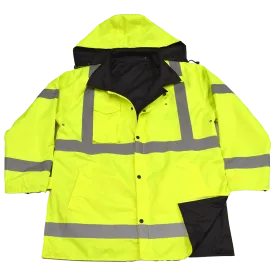 LBPJRV-C3 ANSI Class 3 Lime/ Black Reversible Waterproof Rain Parka Jacket