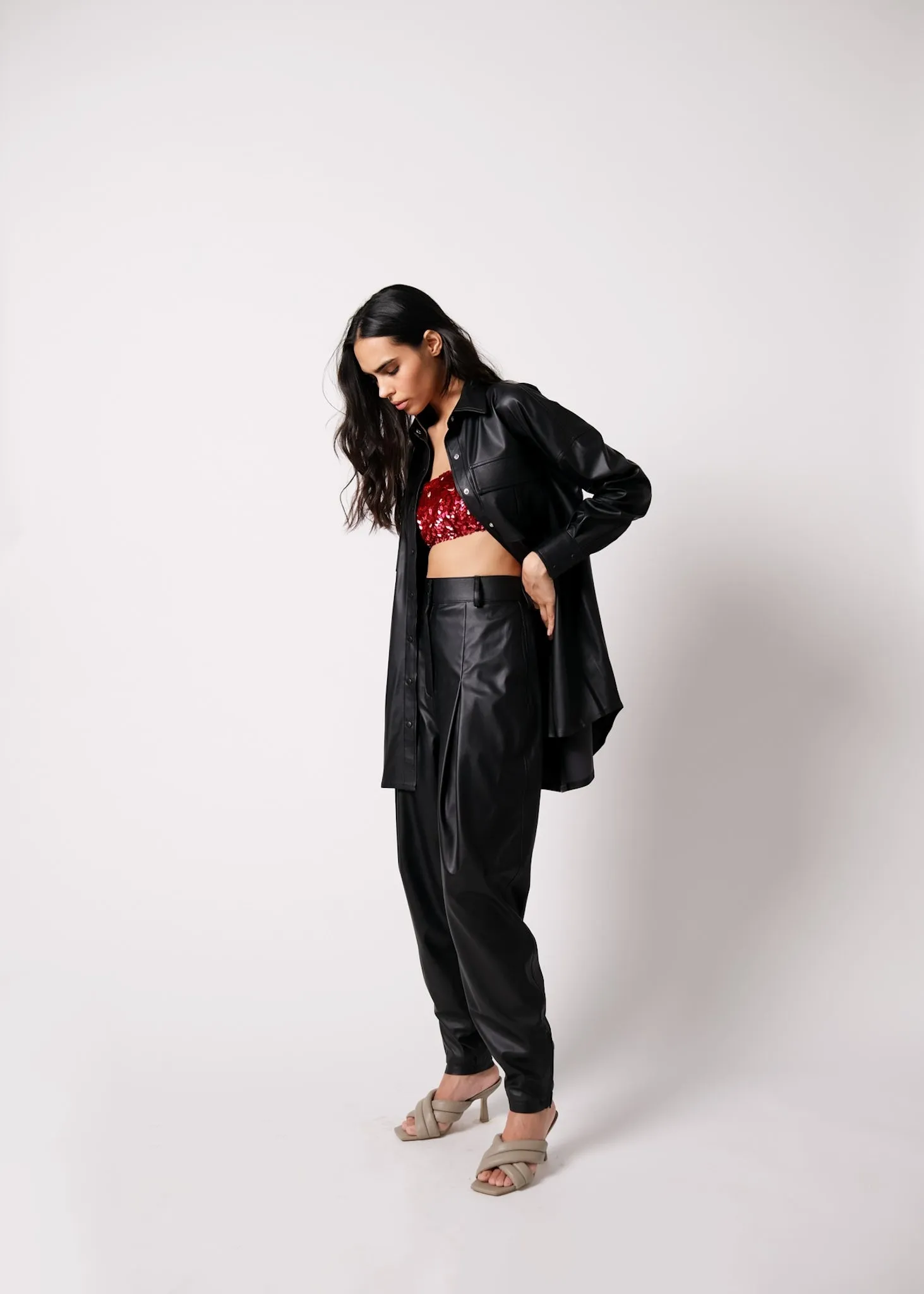 Leather Shacket with Leather Cargo Pants