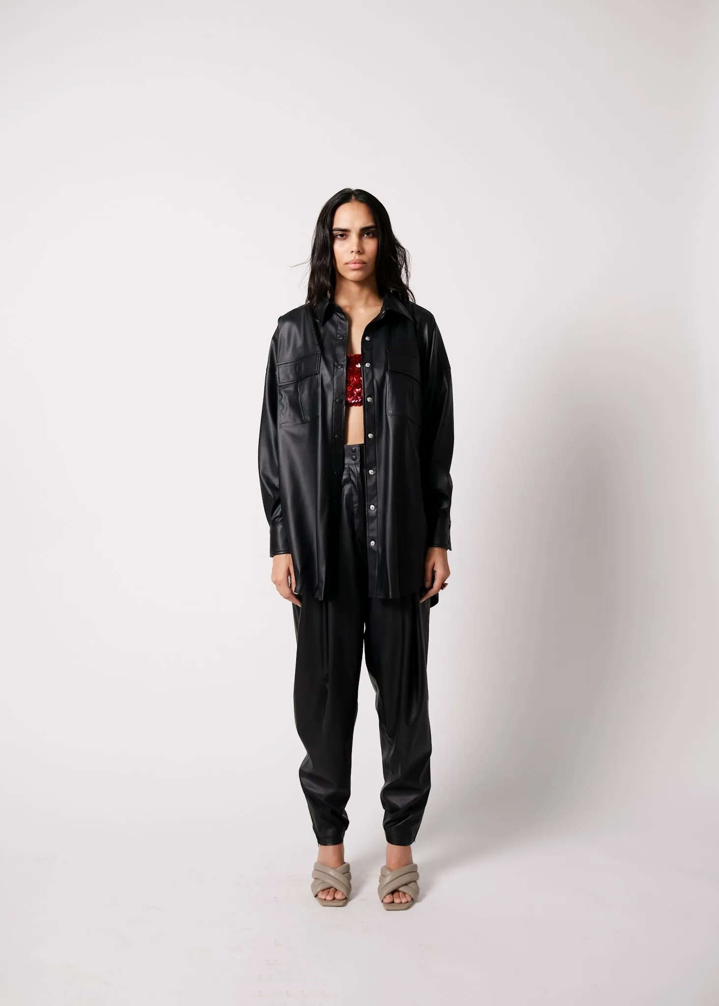 Leather Shacket with Leather Cargo Pants