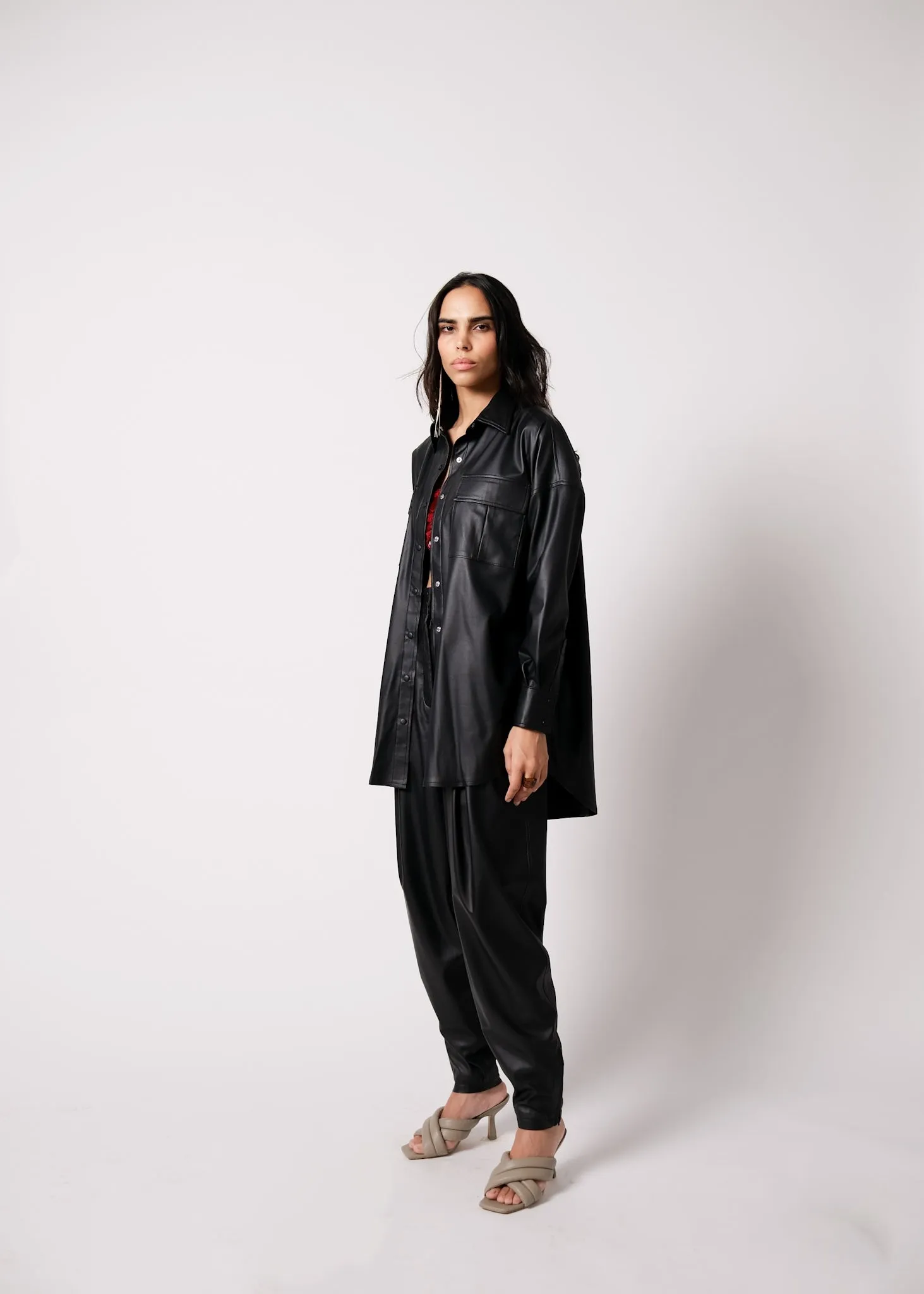 Leather Shacket with Leather Cargo Pants