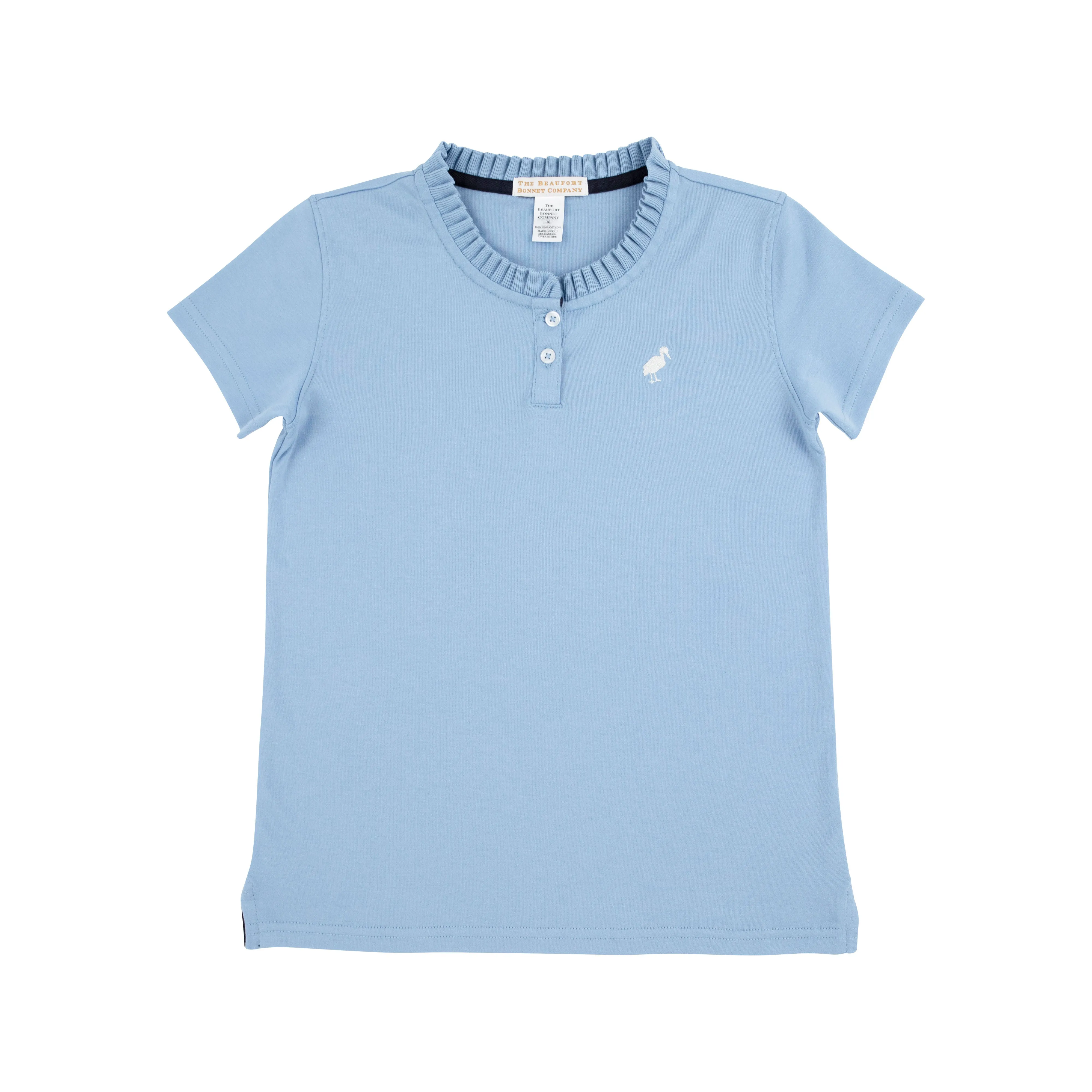 Little Miss Prim & Proper Polo & Onesie - Barrington Blue with Palmetto Pearl Stork