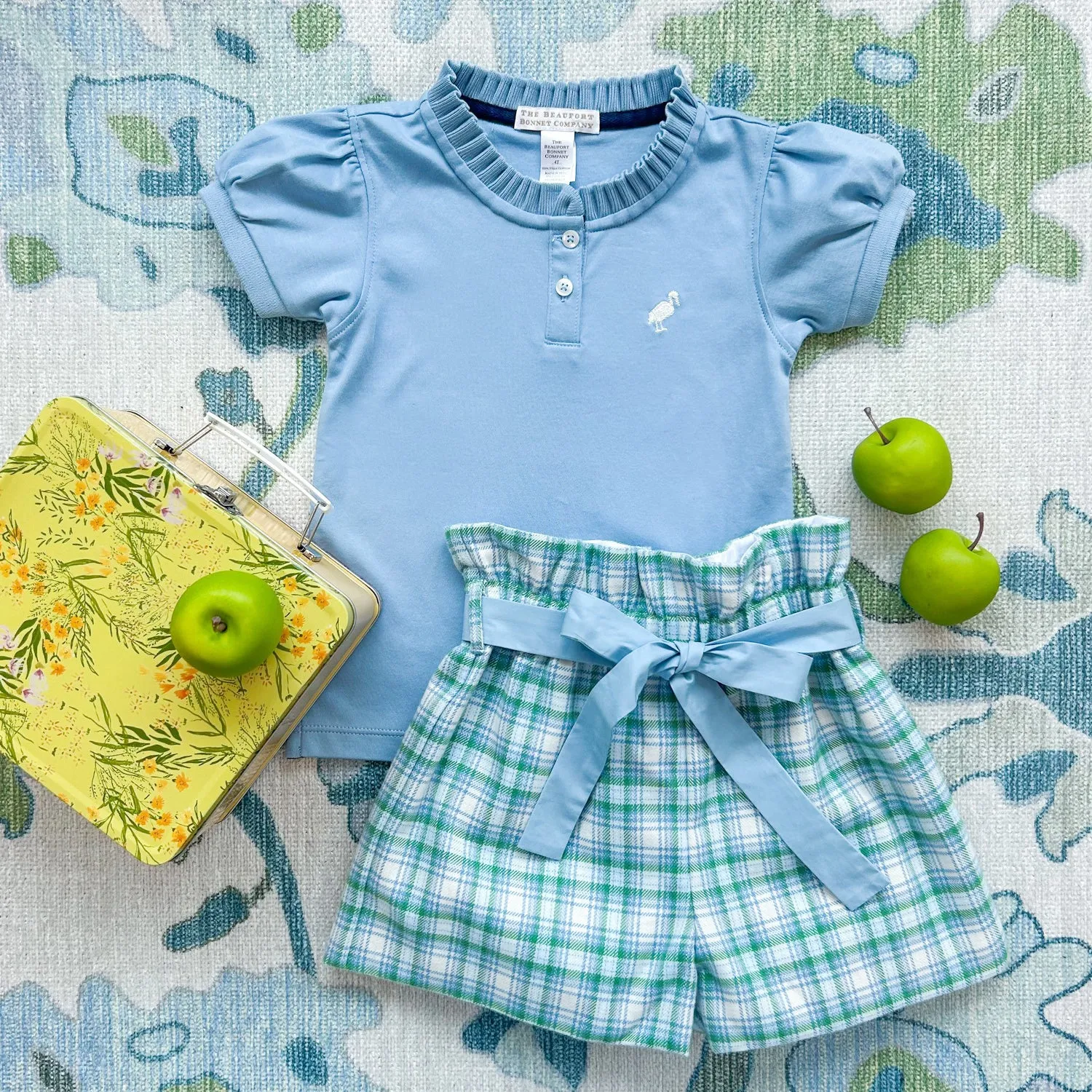 Little Miss Prim & Proper Polo & Onesie - Barrington Blue with Palmetto Pearl Stork
