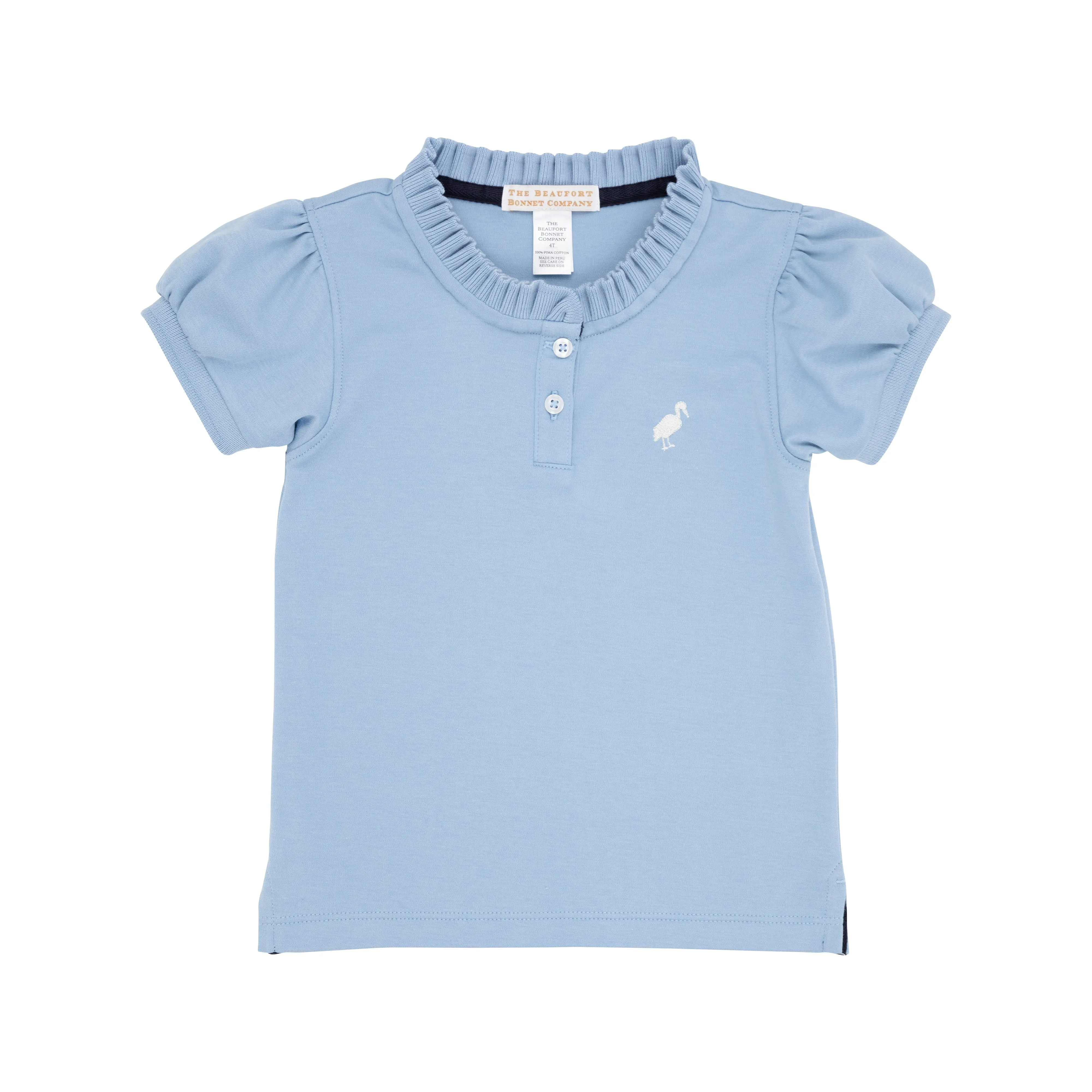 Little Miss Prim & Proper Polo & Onesie - Barrington Blue with Palmetto Pearl Stork