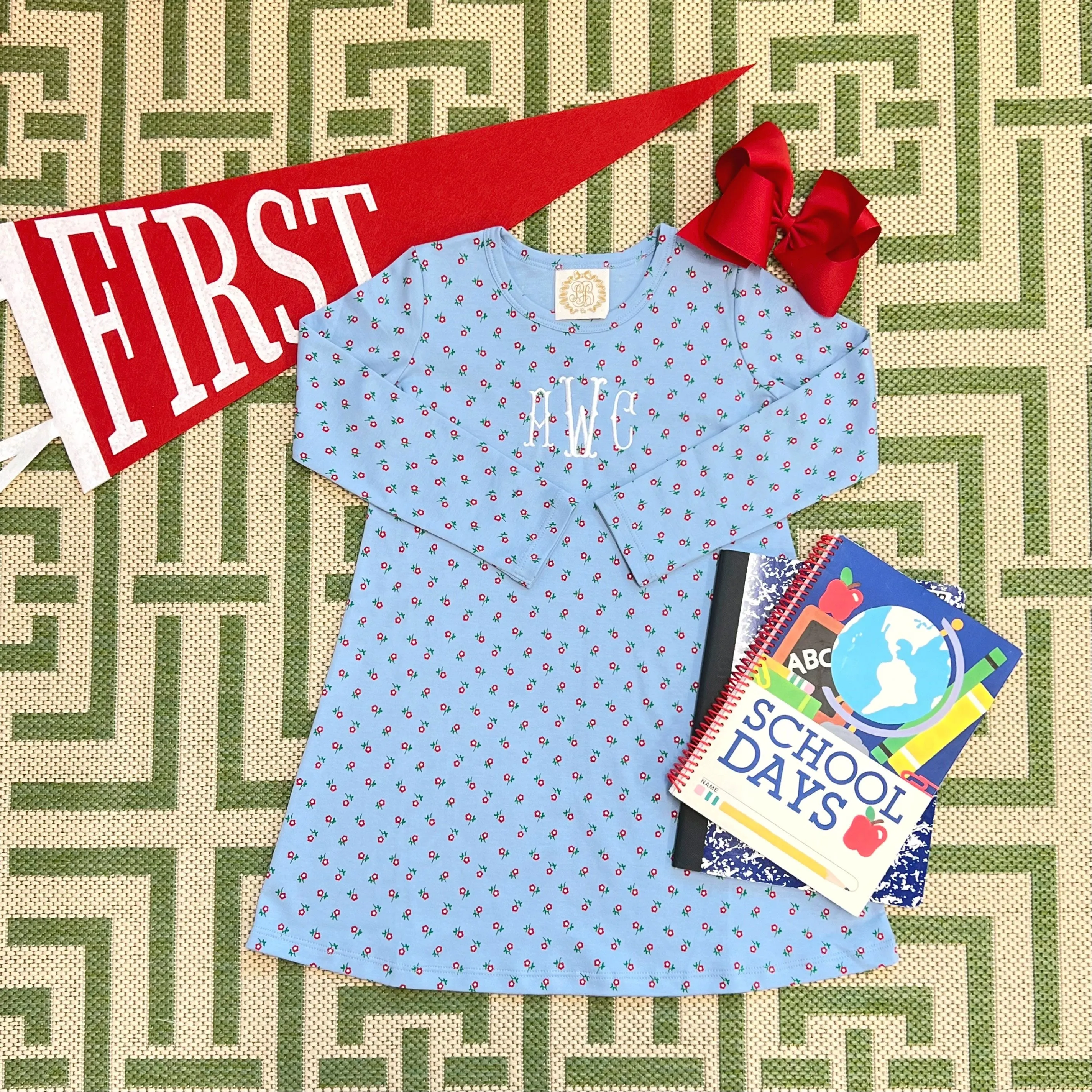 Long Sleeve Polly Play Dress - Barrington Blue Midway Micro Floral