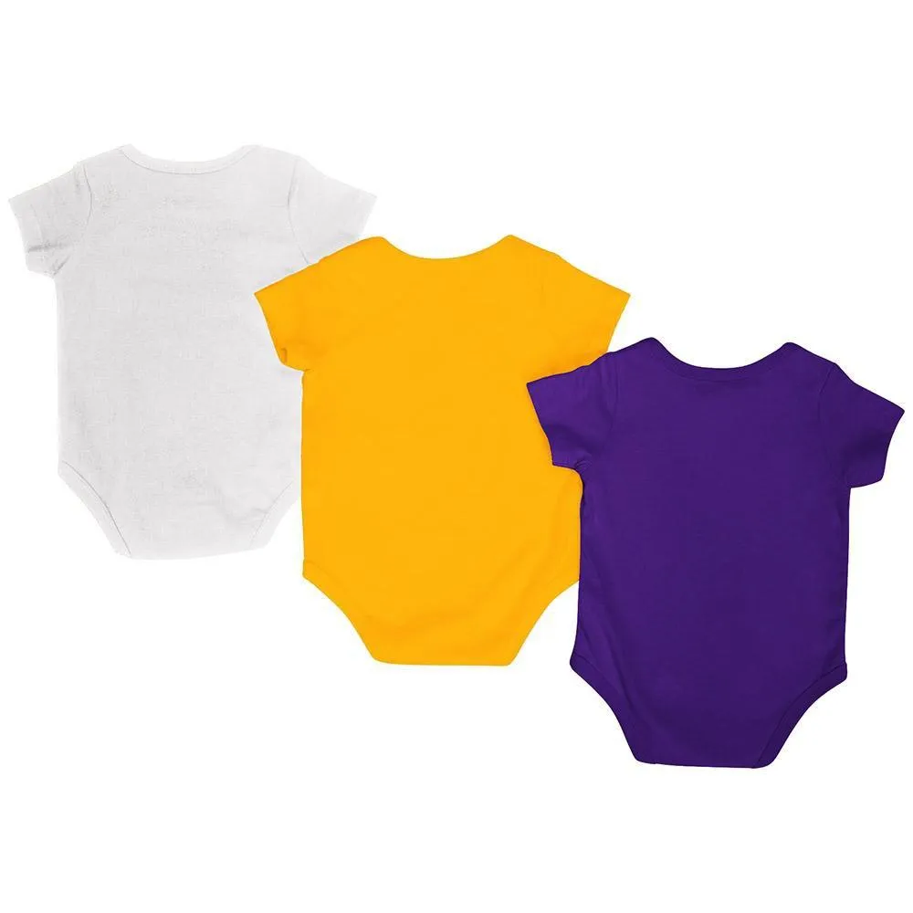 LSU Tigers Colosseum Purple Gold White Infant One Piece Outfits - 3 Pack