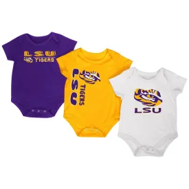 LSU Tigers Colosseum Purple Gold White Infant One Piece Outfits - 3 Pack