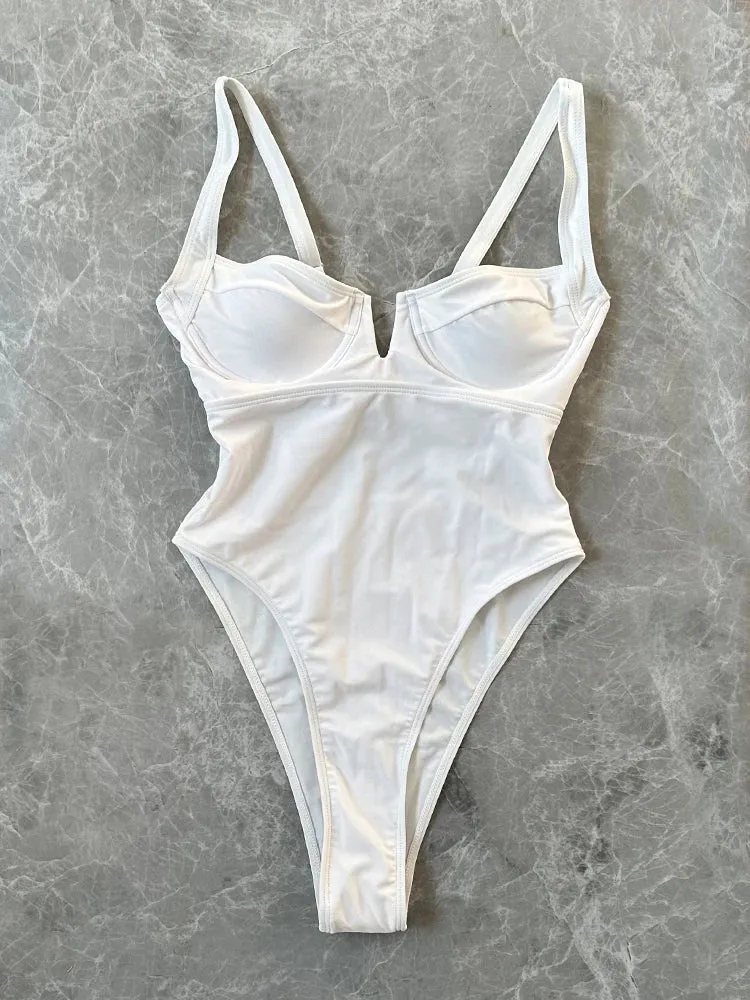 LVSANW 2024 New One Piece Swimsuit Sexy Solid Swimwear Women Bathing Suit Strappy V Neck Beach Backless Monokini Swimsuit Female
