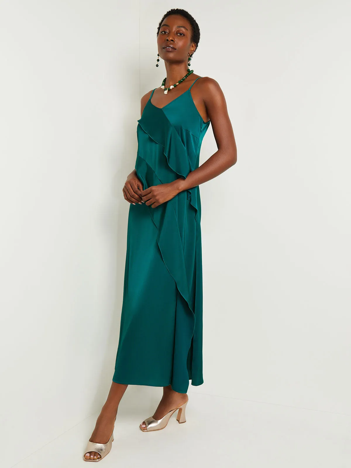 Maxi A-Line Dress - Ruffled Crepe De Chine