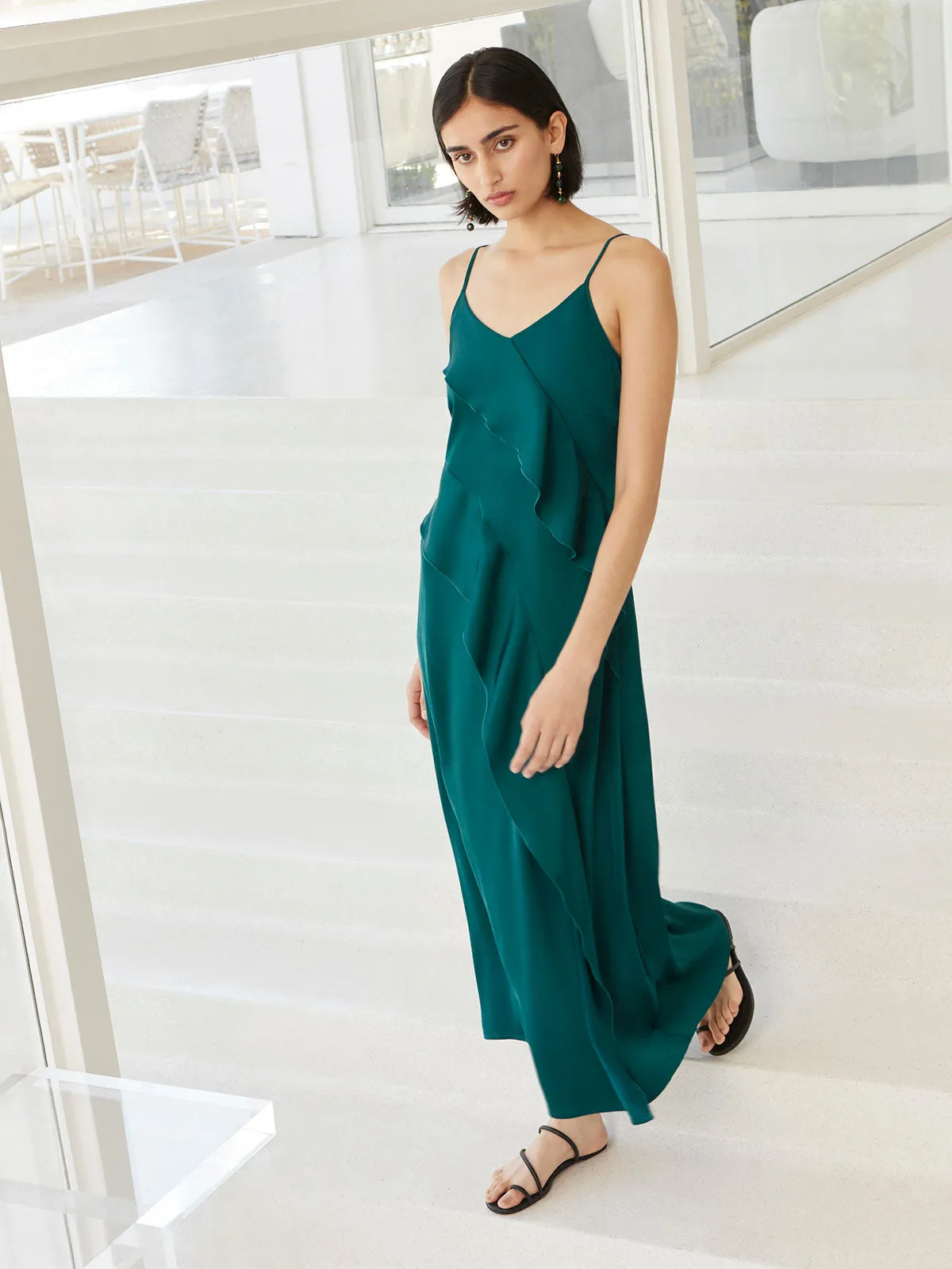 Maxi A-Line Dress - Ruffled Crepe De Chine