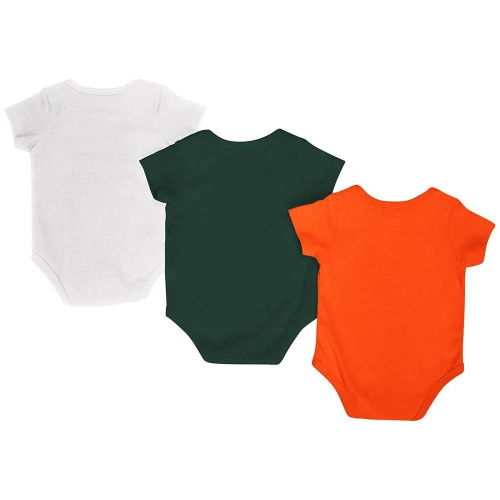 Miami Hurricanes Colosseum Orange Green White Infant One Piece Outfits - 3 Pack