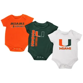 Miami Hurricanes Colosseum Orange Green White Infant One Piece Outfits - 3 Pack