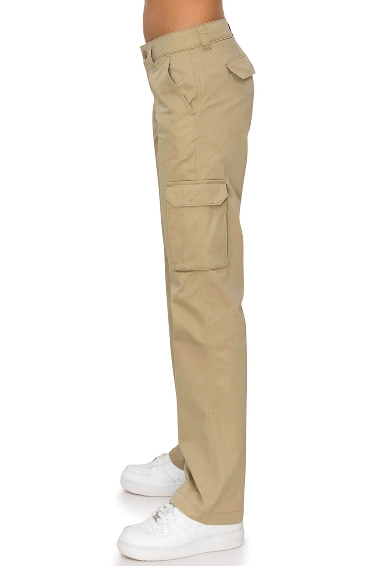 Mid Rise Relaxed Fit Cargo Work Pants - Khaki