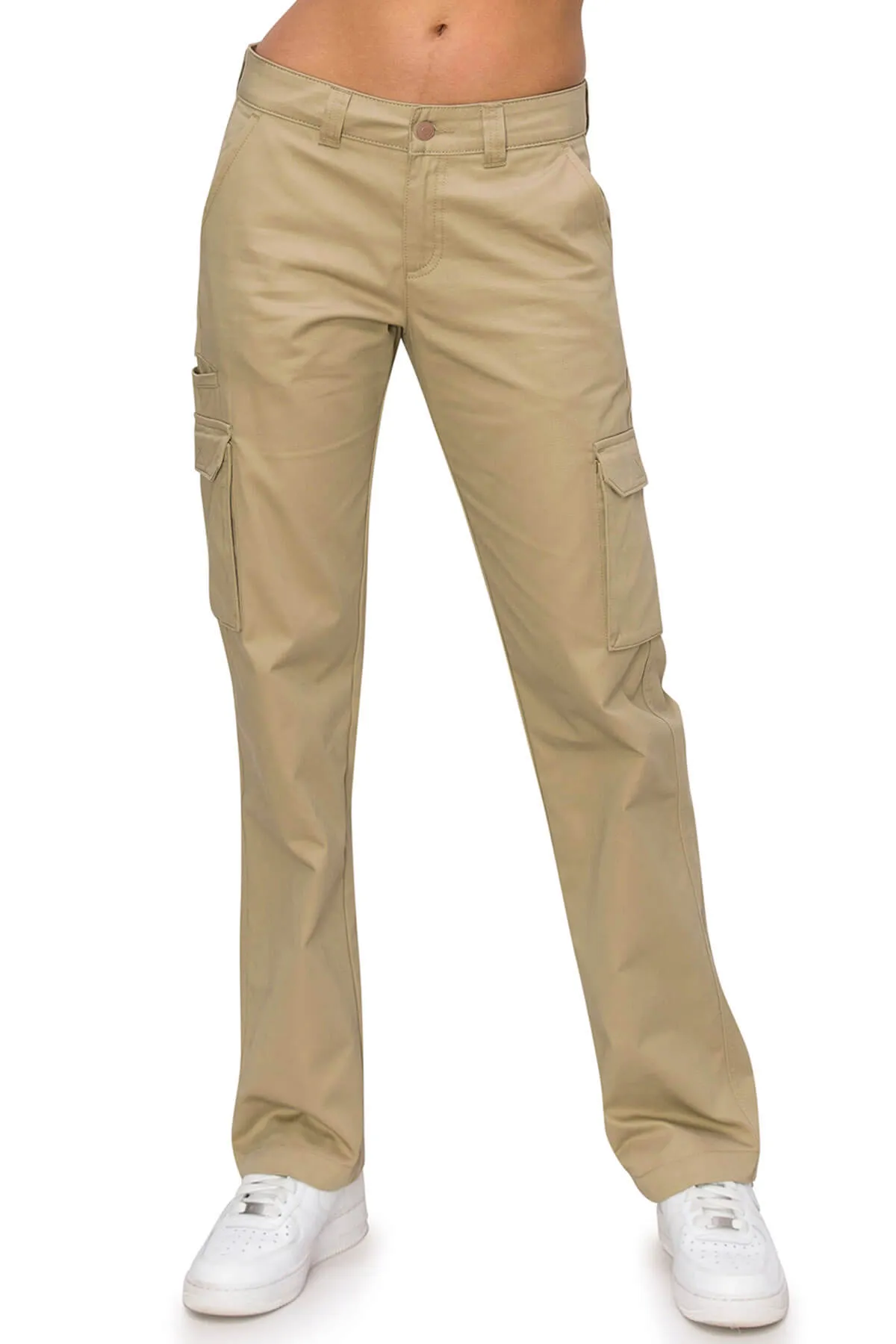 Mid Rise Relaxed Fit Cargo Work Pants - Khaki