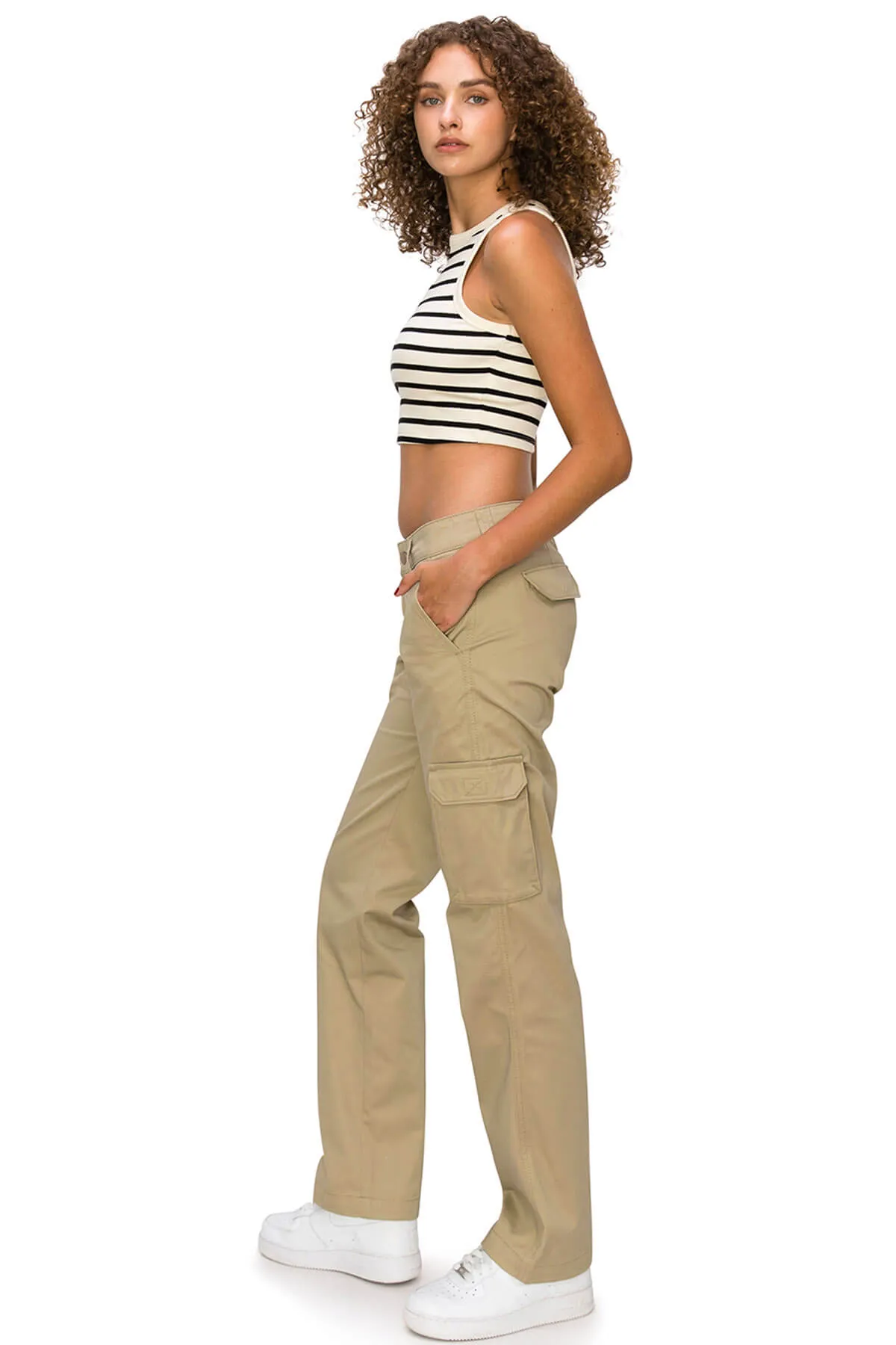 Mid Rise Relaxed Fit Cargo Work Pants - Khaki
