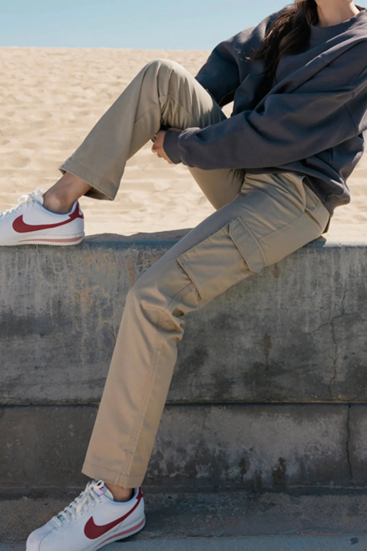 Mid Rise Relaxed Fit Cargo Work Pants - Khaki