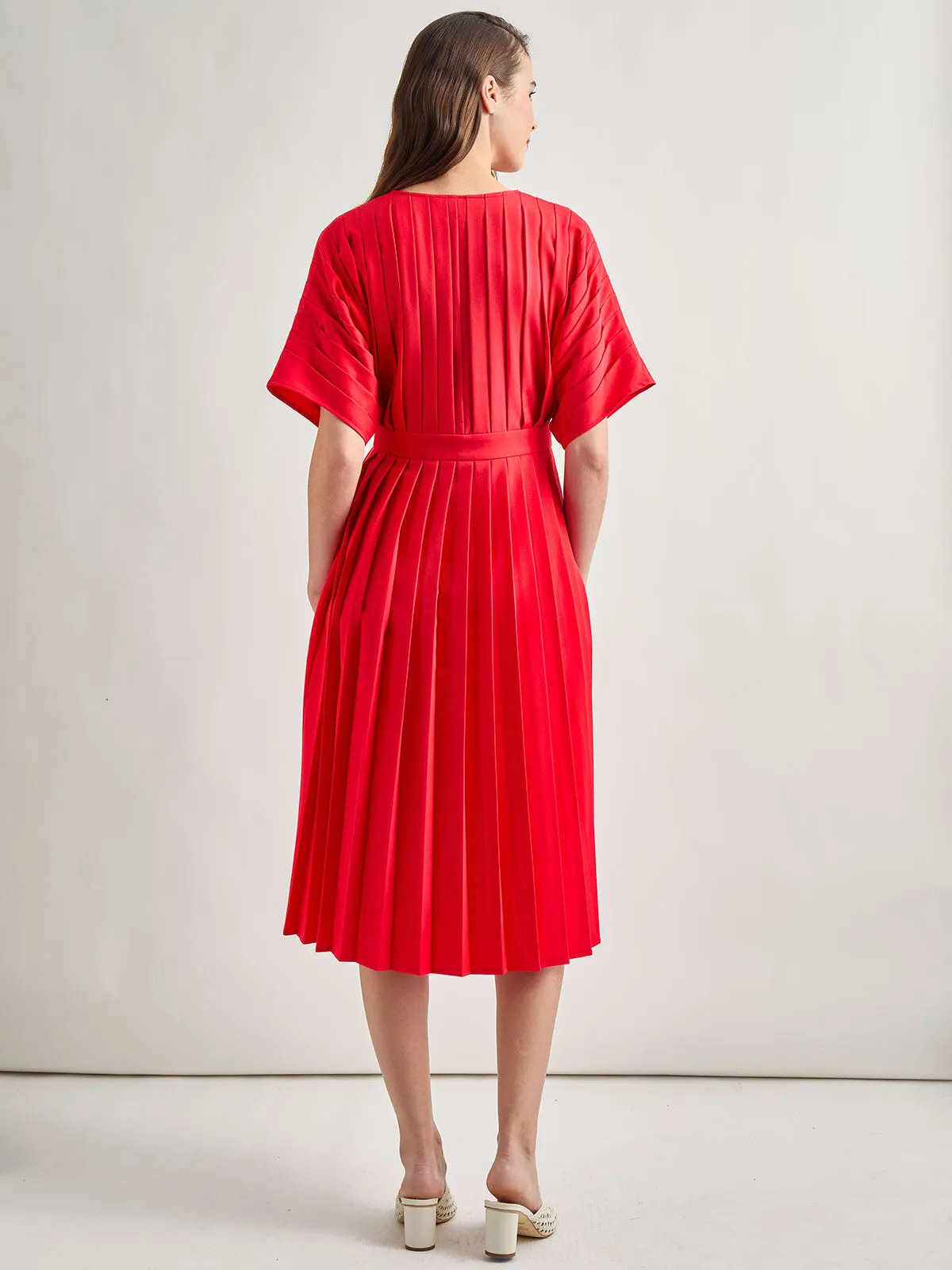 Midi Fit & Flare Dress - Hand Pleated Woven