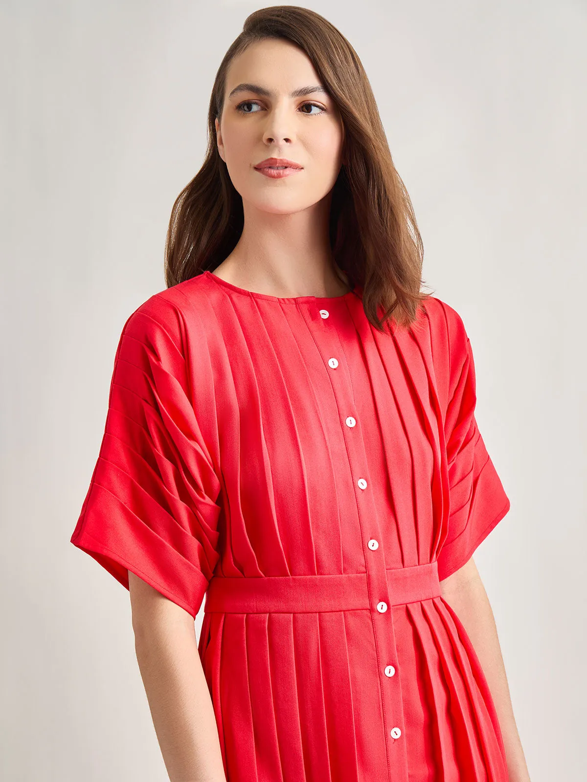 Midi Fit & Flare Dress - Hand Pleated Woven