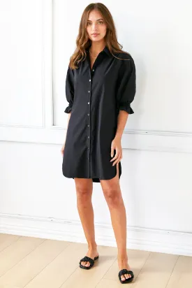 Miller Puff Sleeve Shirt Dress Black Weathercloth