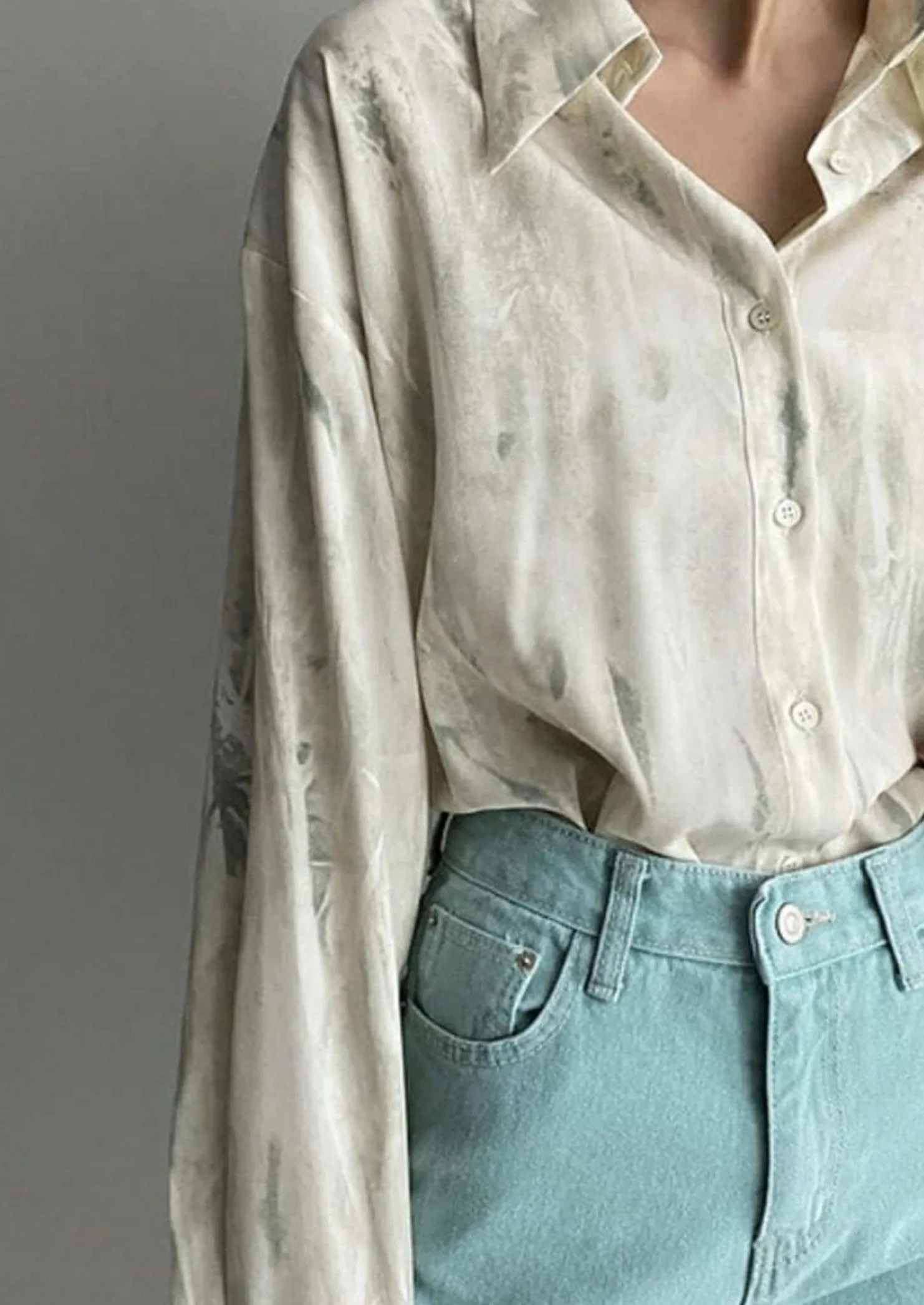 Mint Green Pattern Oversized Blouse