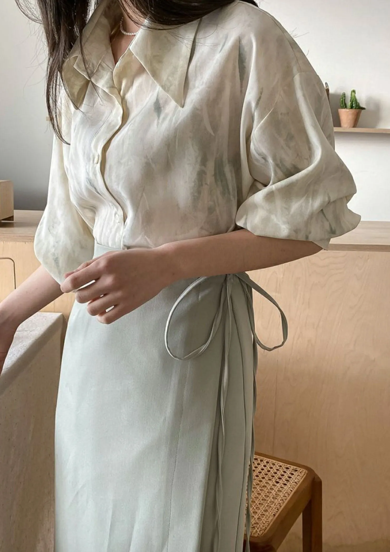 Mint Green Pattern Oversized Blouse