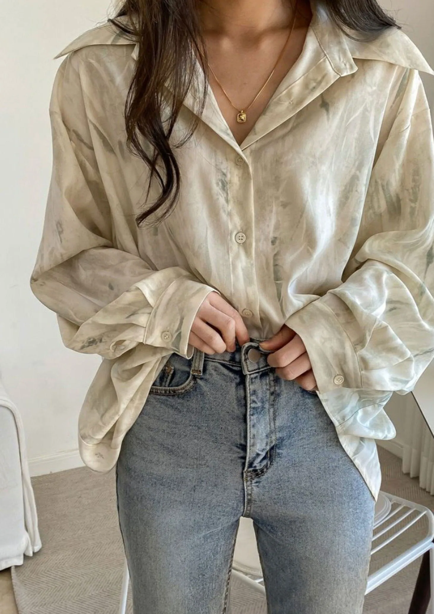 Mint Green Pattern Oversized Blouse