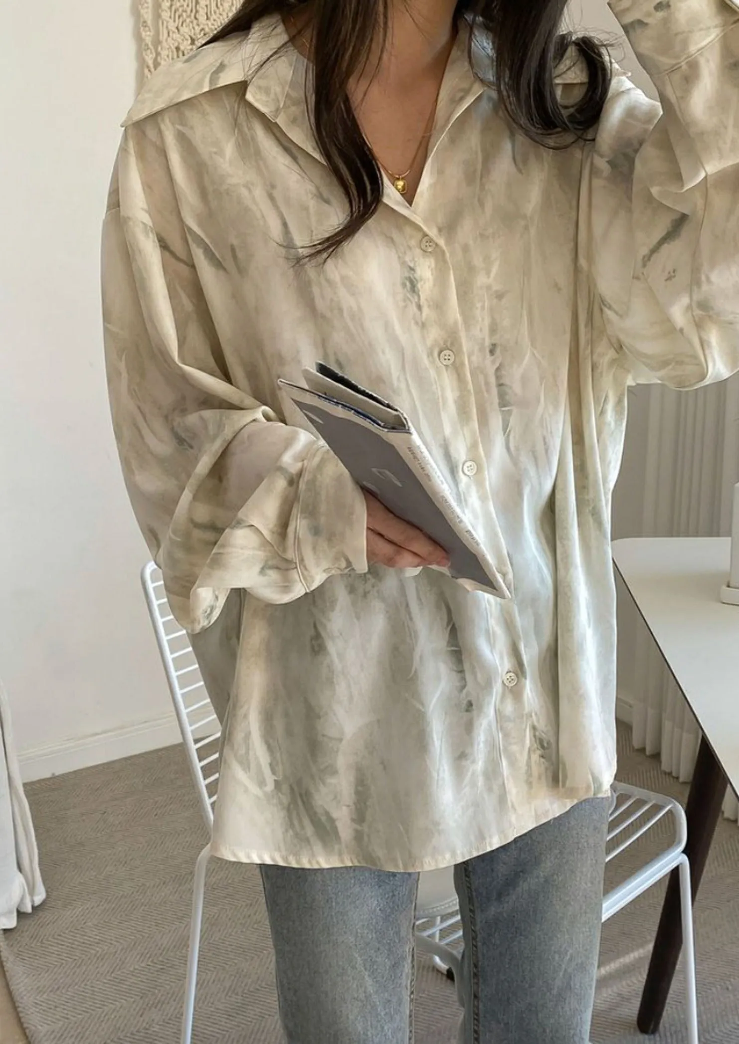 Mint Green Pattern Oversized Blouse