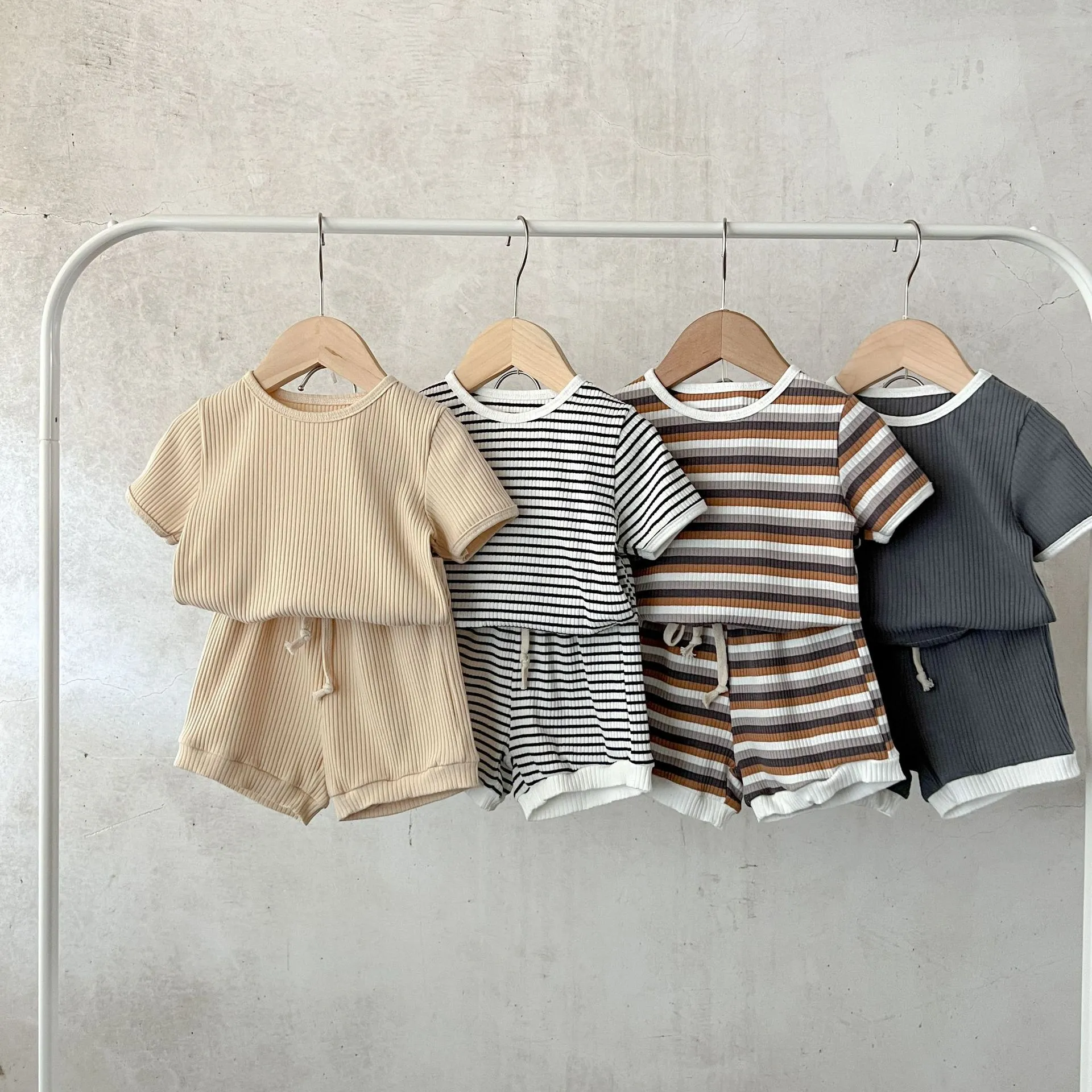 Multi Color T-Shirt and Drawstrings Shorts Set