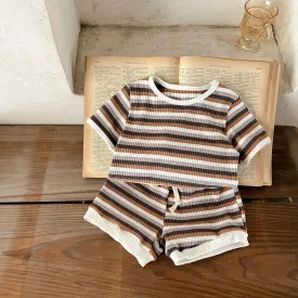 Multi Color T-Shirt and Drawstrings Shorts Set