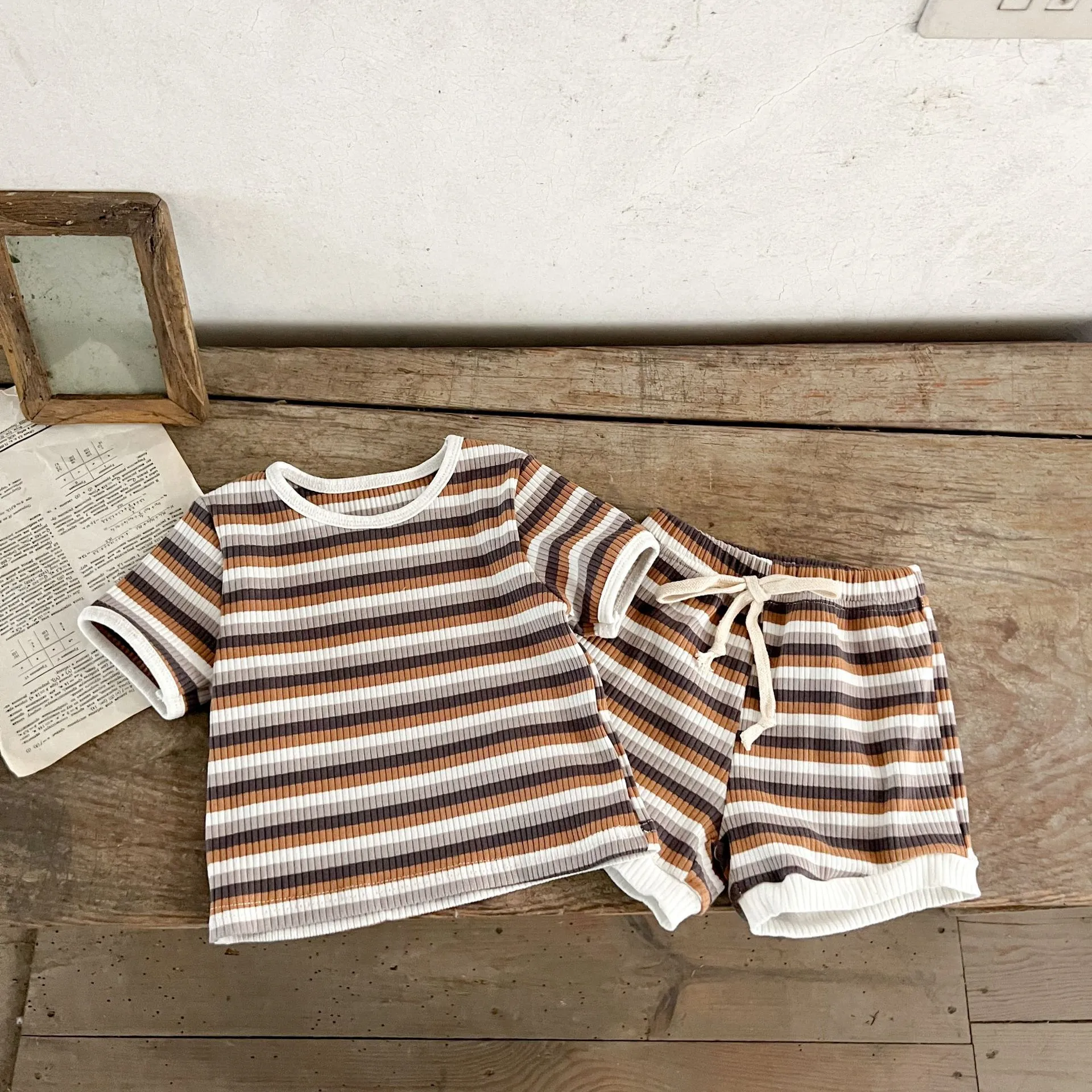 Multi Color T-Shirt and Drawstrings Shorts Set