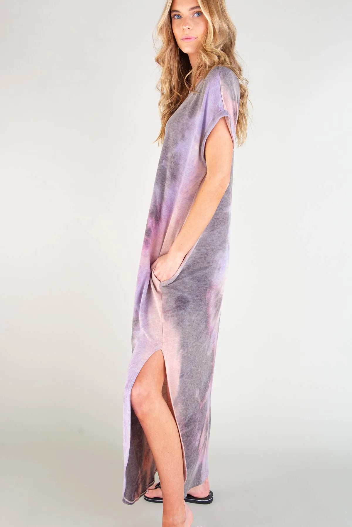 Multi Print Short Sleeve Maxi Dress