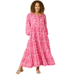 Nikkita Longsleeve Cotton Dress Printed Pattern - Pink