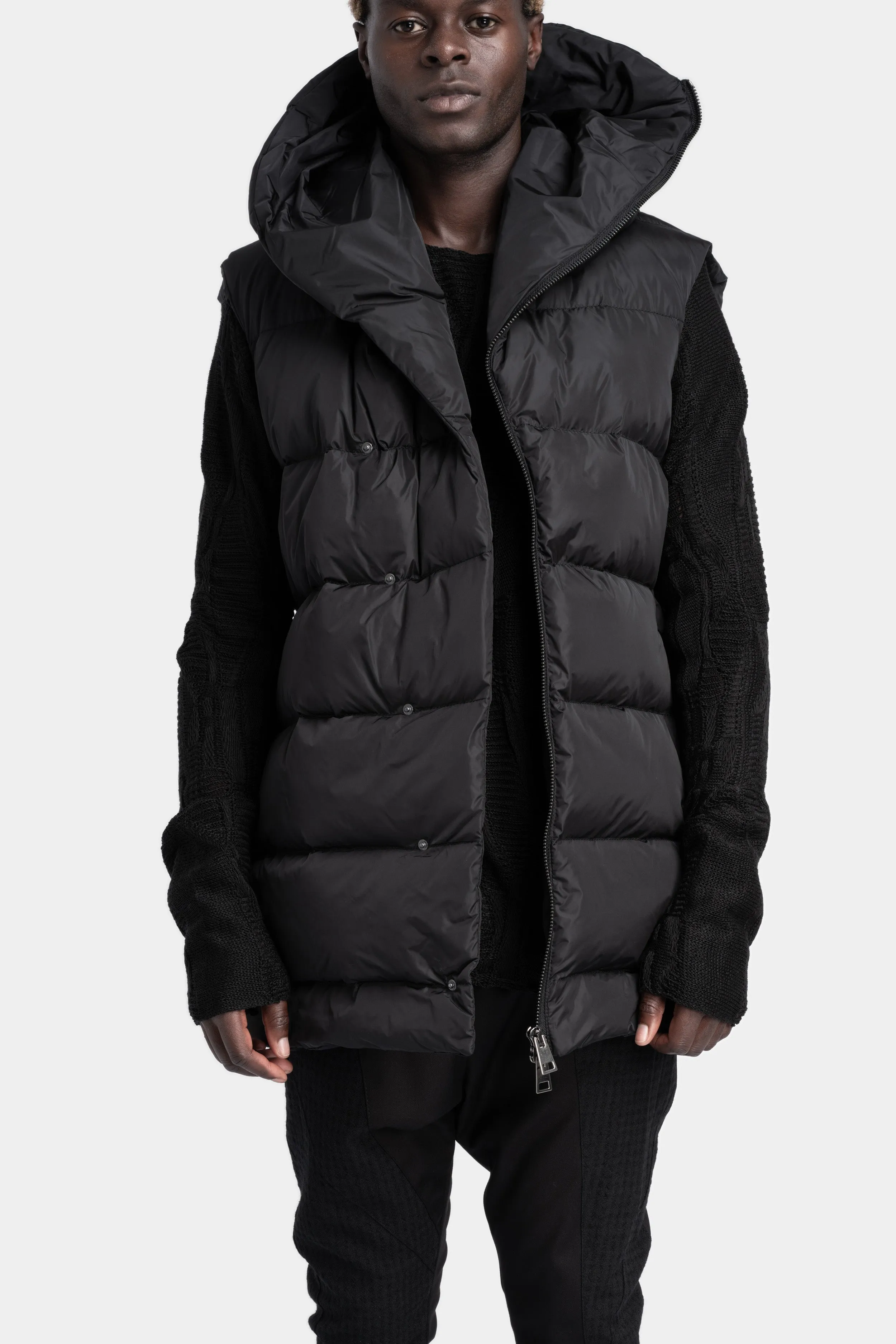 Padded nylon hooded puffer vest