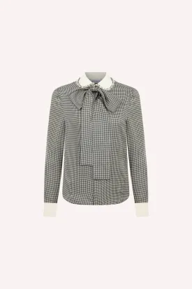 Pied de Poule Silk Blouse with Embellished Collar