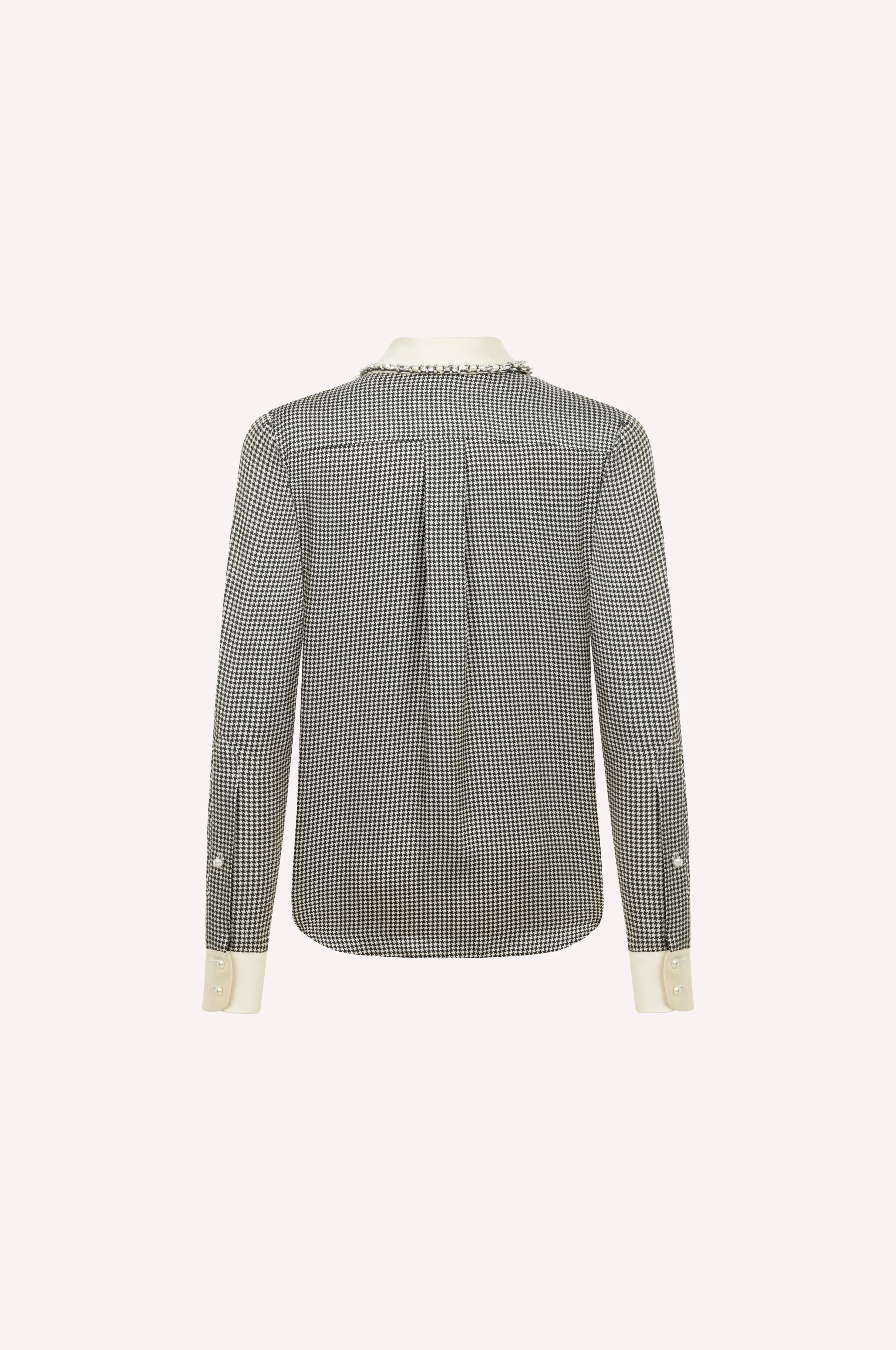 Pied de Poule Silk Blouse with Embellished Collar