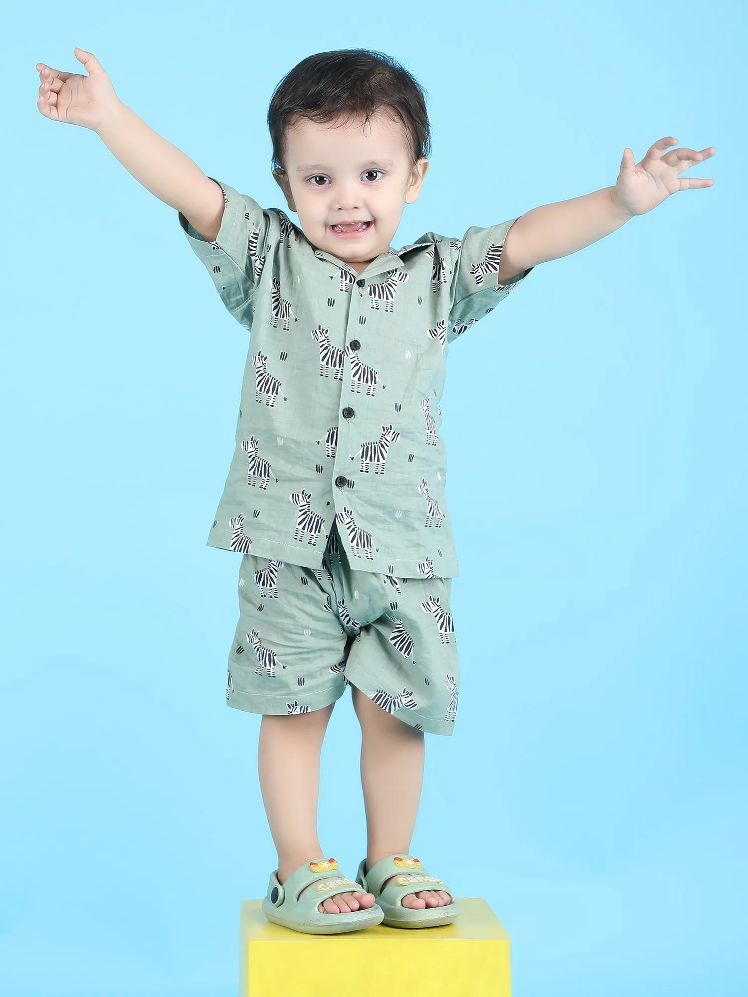 Polka Tots Cotton Half Sleeves Co-ords - Green