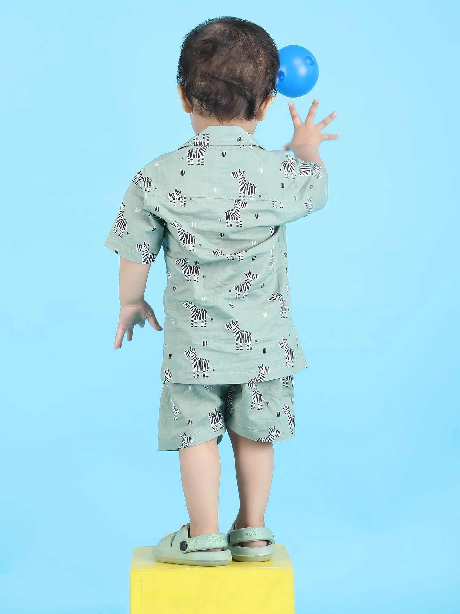 Polka Tots Cotton Half Sleeves Co-ords - Green