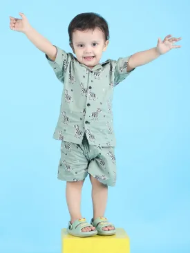 Polka Tots Cotton Half Sleeves Co-ords - Green