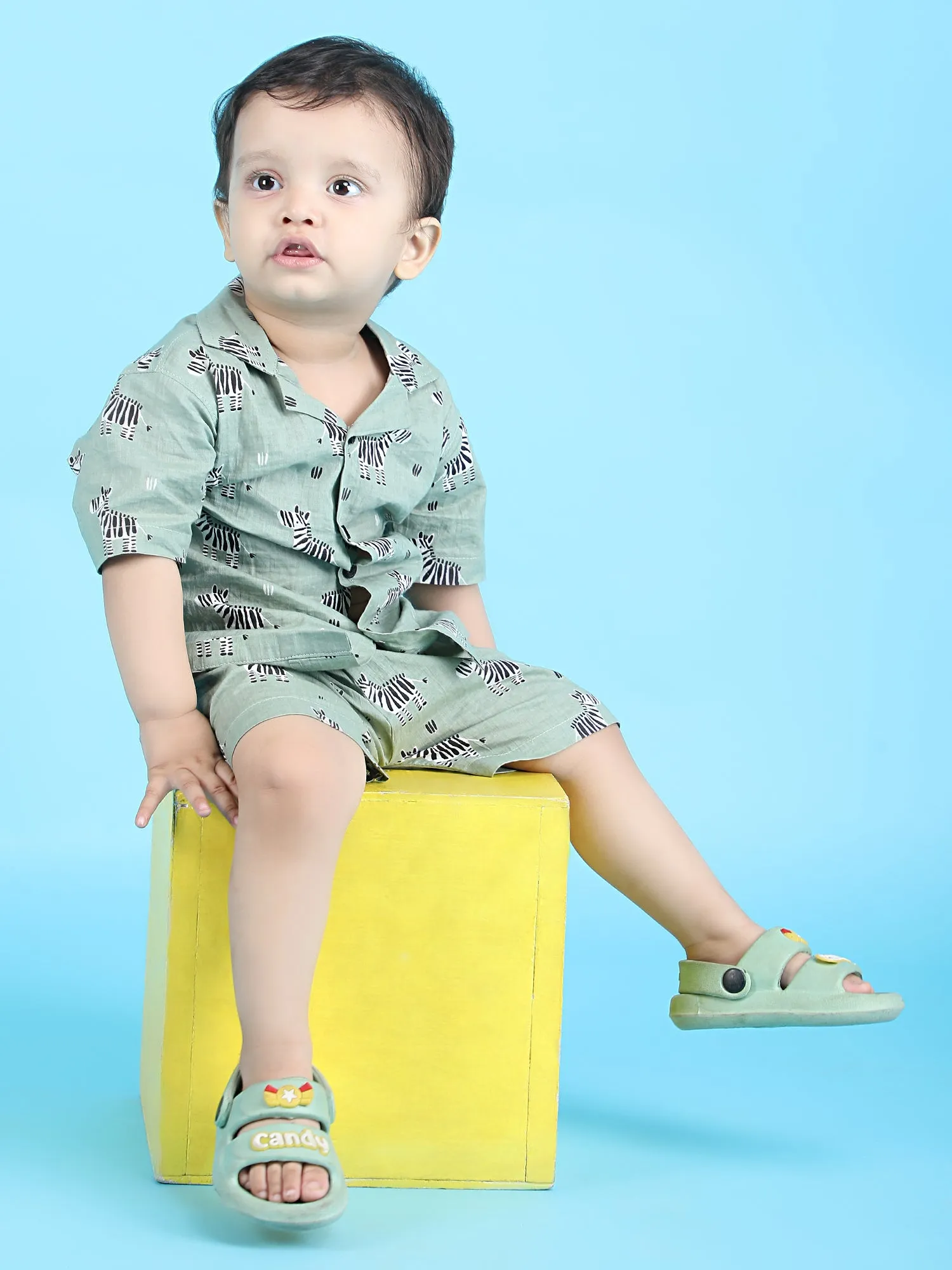 Polka Tots Cotton Half Sleeves Co-ords - Green