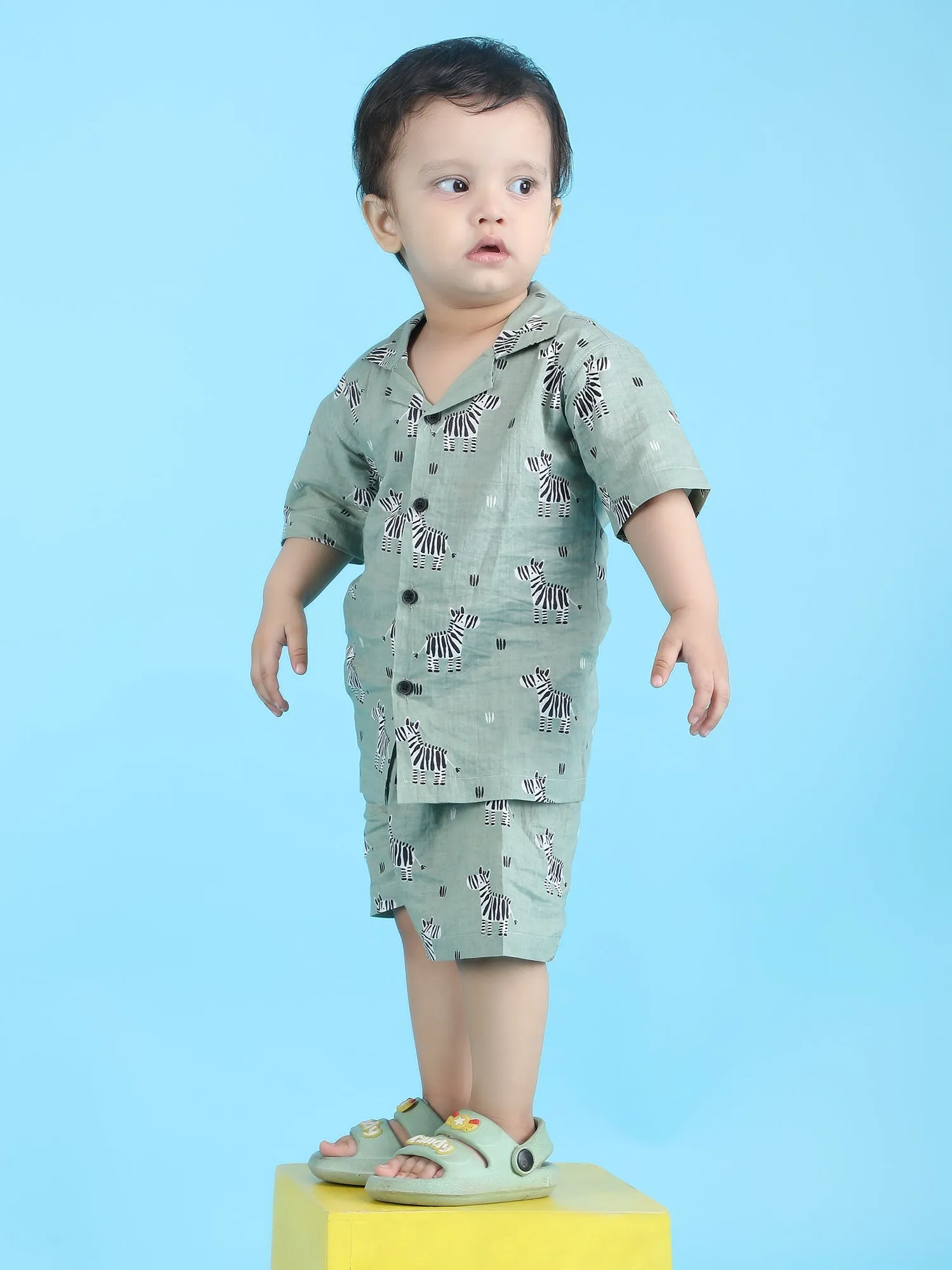 Polka Tots Cotton Half Sleeves Co-ords - Green