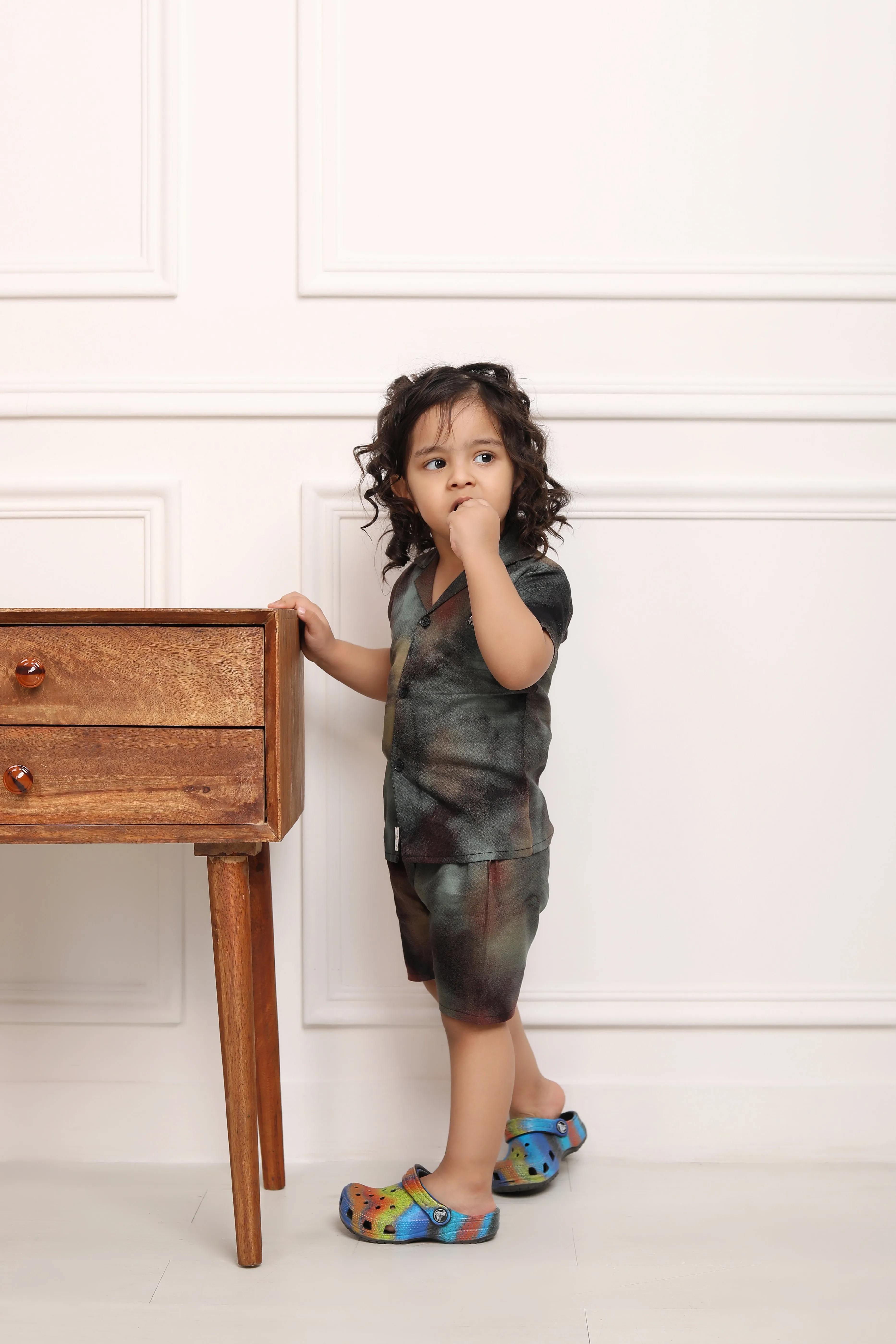 Polka Tots Cotton Half Sleeves Shirt With Shorts/Co-ord-Black