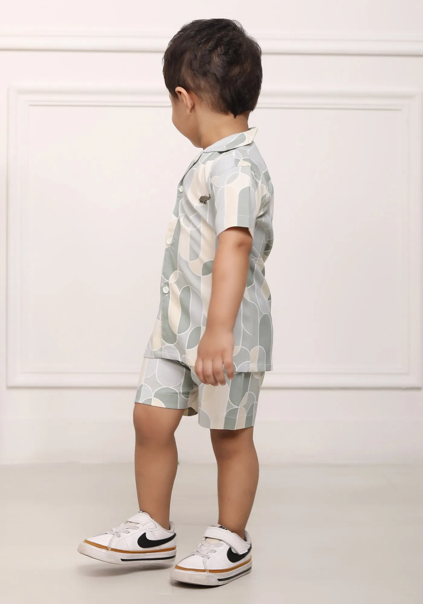 Polka Tots Cotton Half Sleeves Shirt With Shorts/Co-ord - Grey