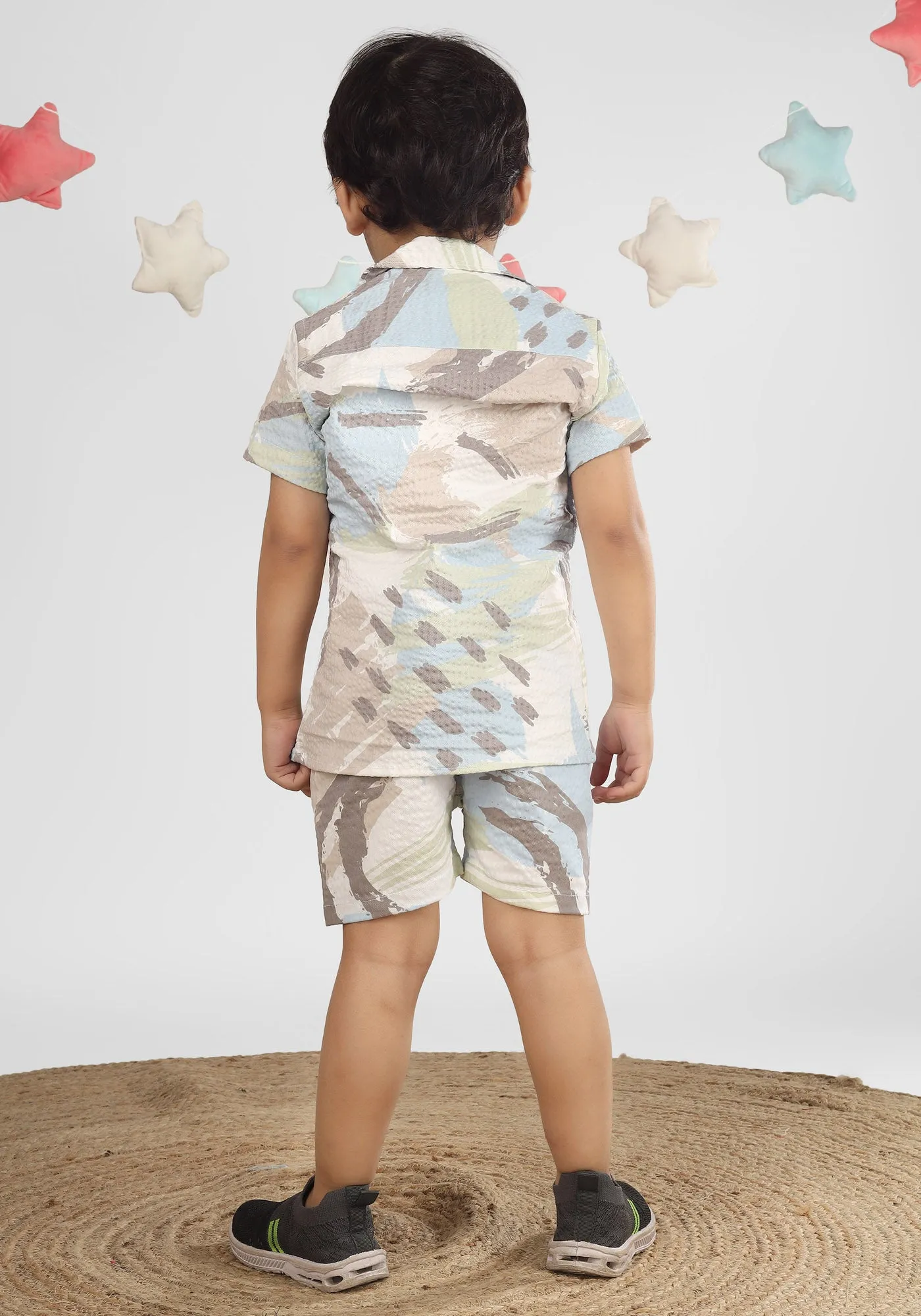 Polka Tots Cotton Half Sleeves Shirt With Shorts/Co-ord - White